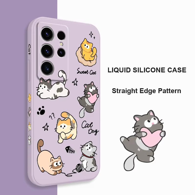 Handyhülle Katze String Ball für Samsung Galaxy S25 S24 S23 S22 S21 S20 S10 Ultra Plus FE in Weiß - Bild 2