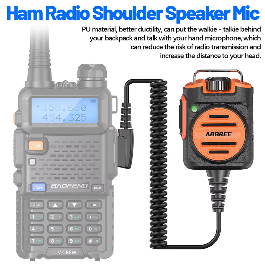 ABBREE AR-158 Walkie Talkie 2-poliges Lautsprechermikrofon in Schwarz mit einstellbarer Lautstärke für Baofeng UV-5R BF-888S UV-5RH 21 PRO DM-1701 AR-152 HAM Radio - Bild 6