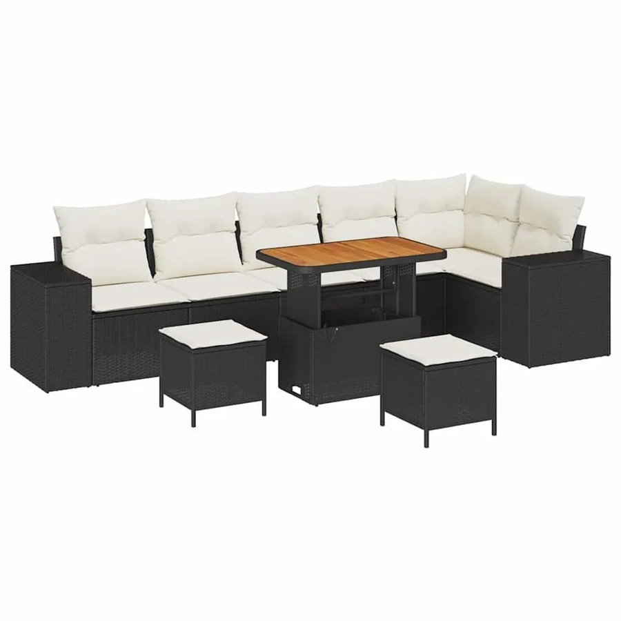 vidaXL Garten-Sofa-Set 9-teilig in Schwarz und Beige mit Kissen und integriertem Stauraum - Bild 2