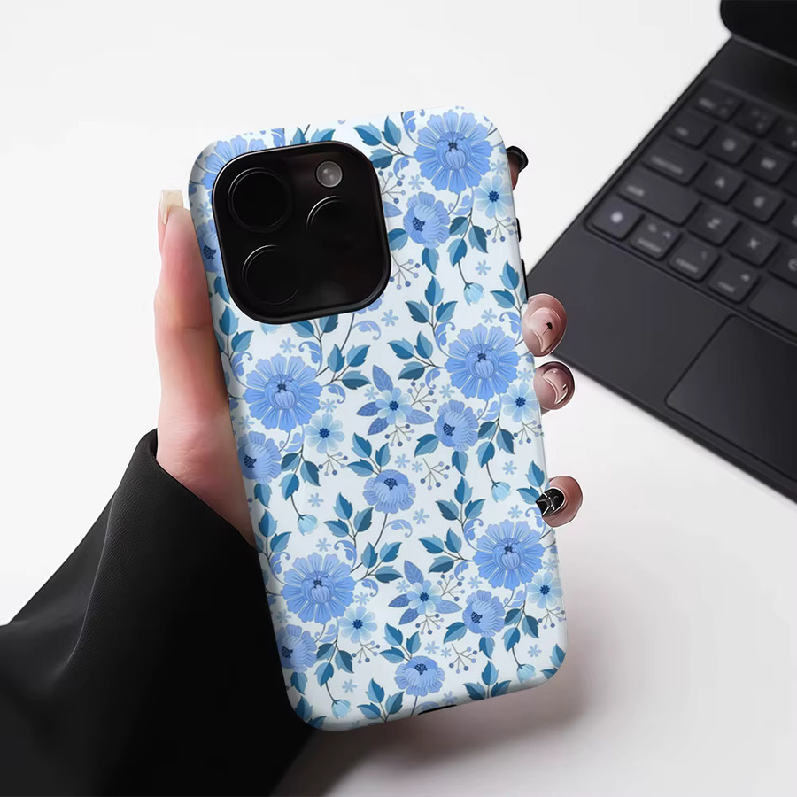 Potdemiel Robuste Handyhülle mit hellblauen Blumenranken für iPhone 17 16 15 14 13 Pro Max Plus mit Magnetfunktion - Bild 3