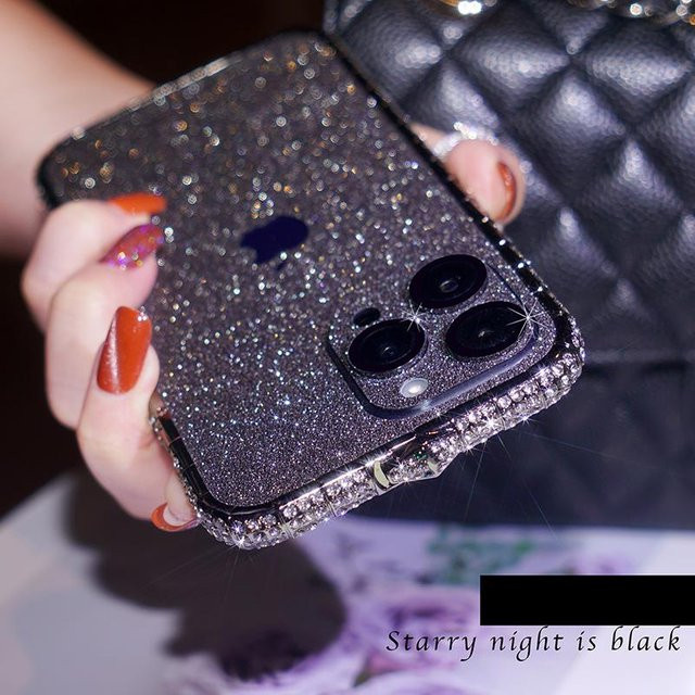 Glitzer Diamant Metall Bumper Case mit Strass Bling Cover für Apple iPhone in Schwarz - Bild 1