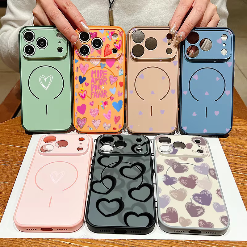 MOESOE Magnetische Handyhülle mit buntem Herzmuster für iPhone 17 16 15 14 13 Pro Max inklusive Linsenschutz und MagSafe Kompatibilität, Pink/Multicolour - Bild 5
