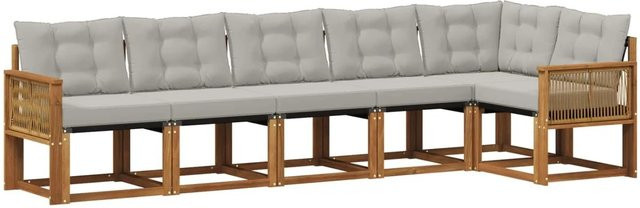 vidaXL Outdoor-Sofagarnitur L-Form aus massivem Akazienholz mit 6 Kissen in Beige und Grau - Bild 1