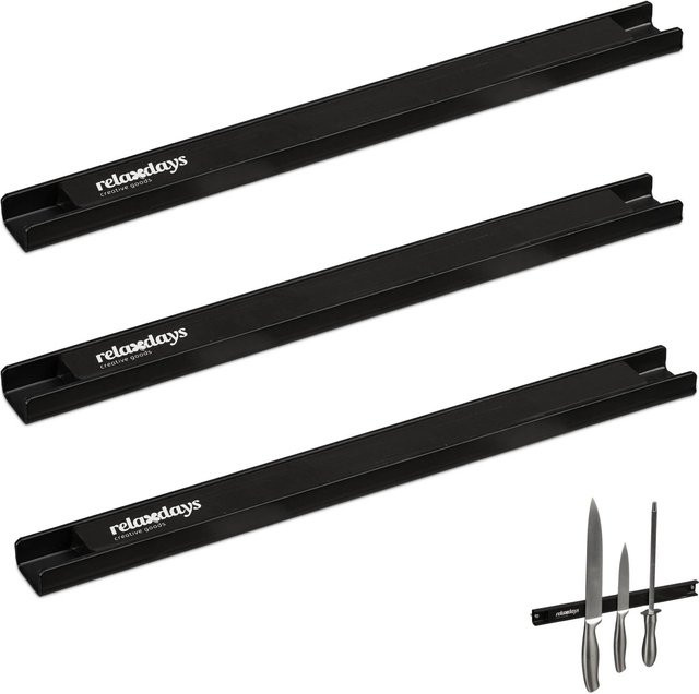 Relaxdays Magnetleiste 3er Set aus Edelstahl in Schwarz, B/T/H: 30 x 2,5 x 1,5 cm - Bild 1