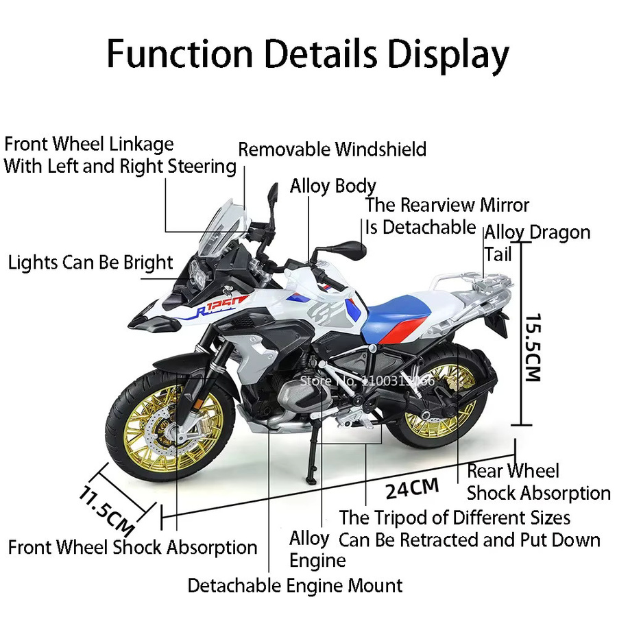 MAKEDA S1000 R1250 GS Motorräder, Spielzeugautos, Maßstab 1:9, Metall, Gummi - Bild 3