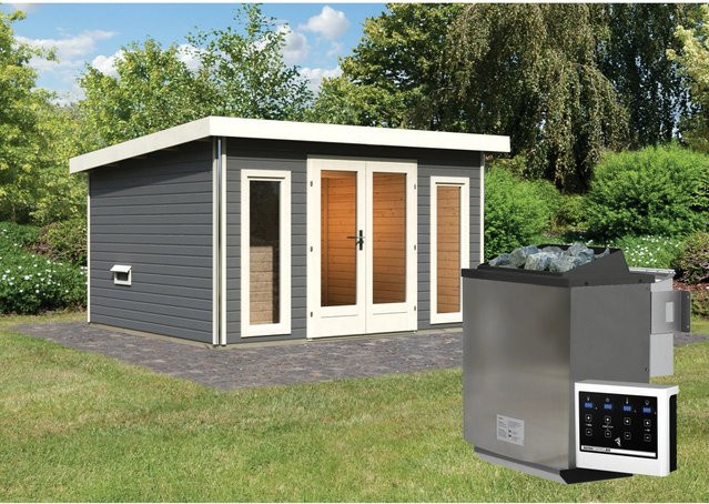 Saunahaus Magnus 2-Set A in Terragrau inklusive 9 kW Bio-Saunaofen mit externer Steuerung - Bild 1