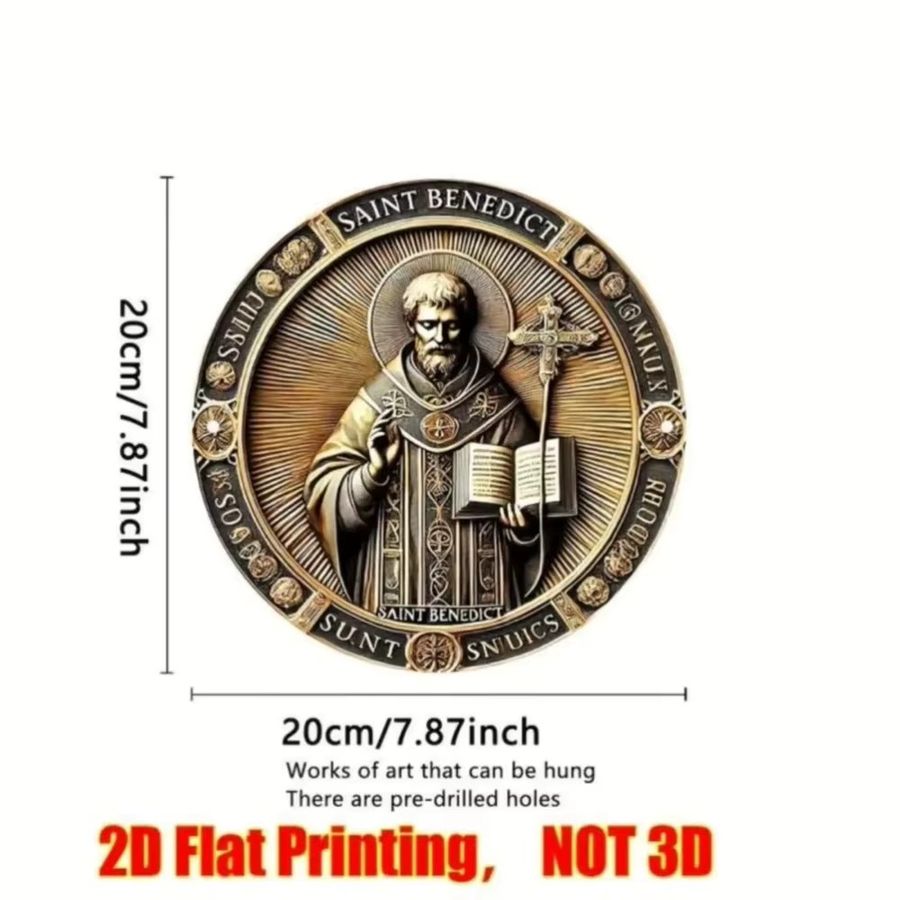 Saint Benedict Vintage runde Aluminium-Wandkunst von CIFBUY Durchmesser: 20 cm - Bild 3