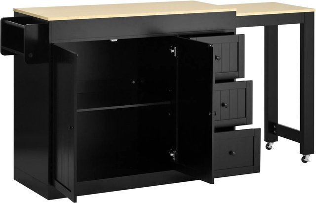 okwish Kücheninsel mit Rollen und ausziehbarem Essbereich in Schwarz, B/T/H: 112-186,8 x 45 x 93 cm - Bild 1