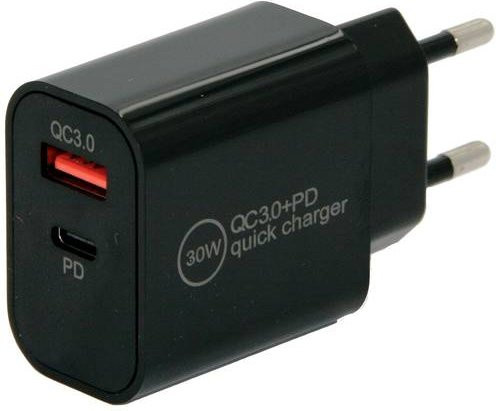 IWH USB Ladegerät 30W mit 1x USB-A und 1x USB-C PD & QC 3.0 in Schwarz - Bild 1