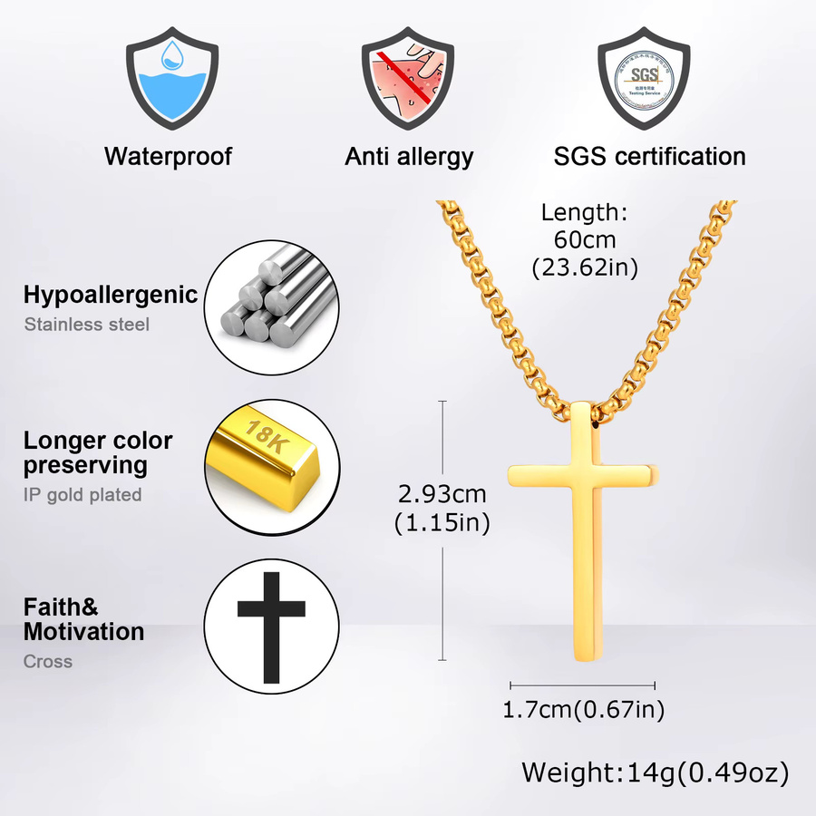 Vnox Halskette mit Kreuz-Anhänger, Edelstahl, 60 cm, Herren - Bild 4
