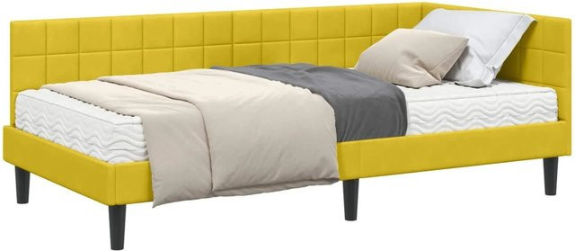 vidaXL Eckbettgestell mit 2 Matratzen und Kopfteil aus Samt in Gelb, B/T/H: 200 x 200 x 104 x 94 x 72 cm - Bild 1