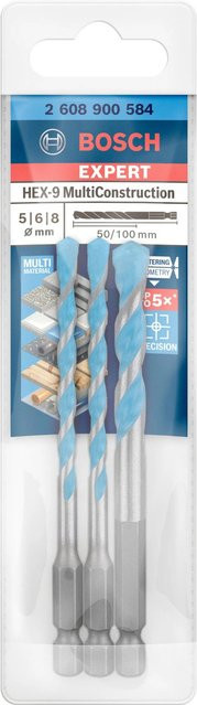 Bosch Expert HEX-9 MultiConstruction Bohrer-Set 3-teilig mit Carbide-Spitze für Beton, Kunststoff, Stahl, Weichholz und Fliesen, Durchmesser: 5 mm, 6 mm, 8 mm, Länge: 100 mm - Bild 1