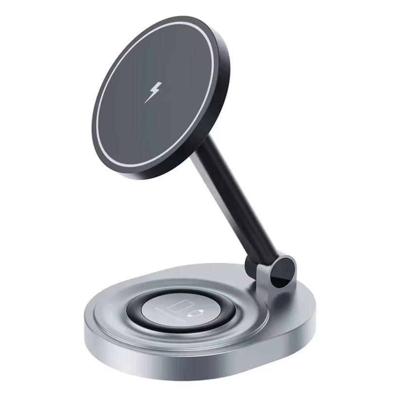 VIKEFON 2-in-1 faltbarer magnetischer kabelloser Ladegerät und Telefonhalter in Schwarz für MagSafe iPhone und AirPods - Bild 4