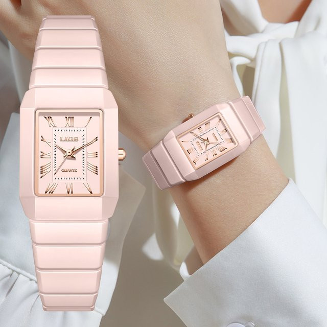 LIGE Armbanduhr Keramik, Quarz, Roségold, Damen - Bild 1