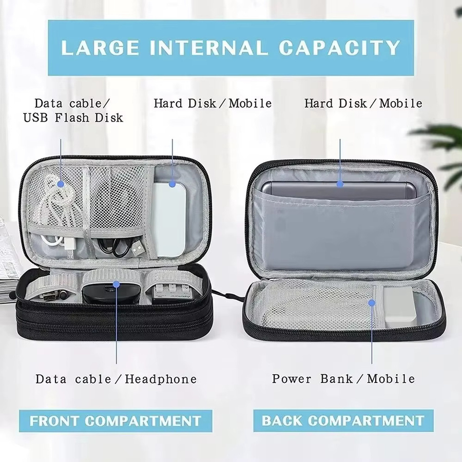 Untior Elektronischer Reisekabel-Organizer, doppellagig und wasserdicht, Schwarz, B: 19,0 cm, H: 11,0 cm - Bild 3