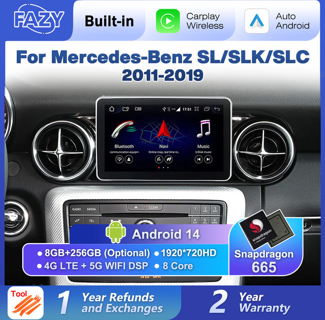 FAZY Android 14 Multimedia-System mit Wireless Carplay für Mercedes Benz SLK SLC SL R172 R231 (2012-2018), Video Radio GPS Navigation Stereo in Schwarz - Bild 1