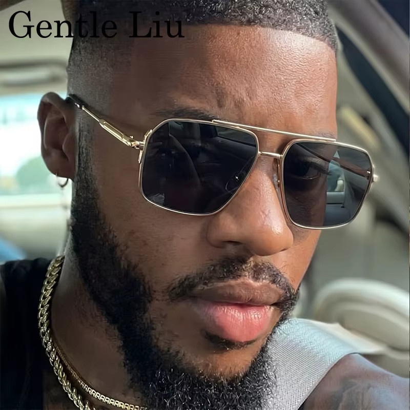 GENTLE LIU Sonnenbrille, Quadratisch, Vollrand, Metall, Gold, Herren - Bild 3
