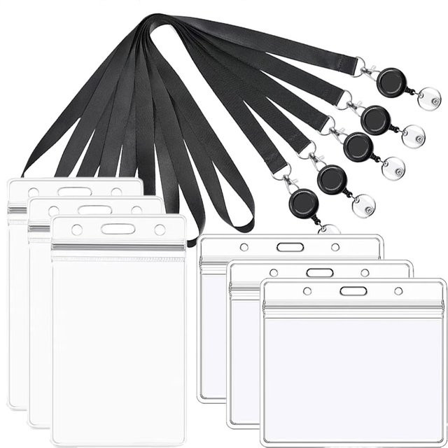 TMZ Kartenhalter Set mit schwarzem ausziehbarem Ausweishalter und wasserfestem PVC-Lanyard sowie Karabinerhaken, 3 oder 6 Stück - Bild 1