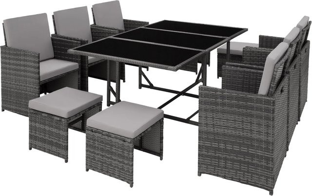 tectake Polyrattan Sitzgruppe Malaga für Garten in Grau mit Tisch und Stühlen - Bild 2