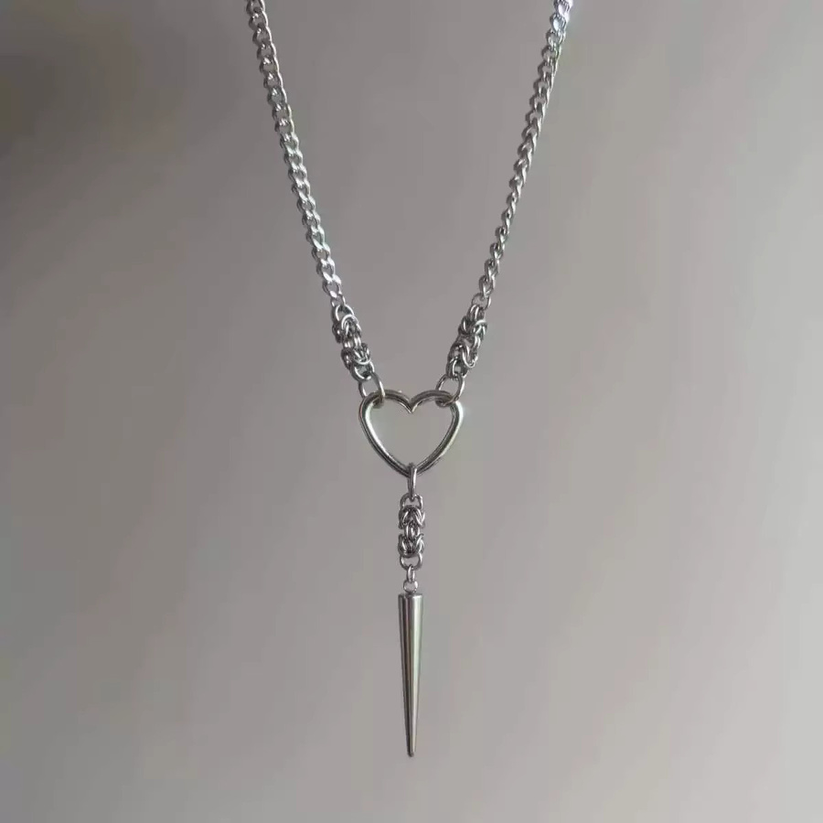 imixlot Halskette, Nieten-Herzanhänger, Metall, Silber, Unisex - Bild 2