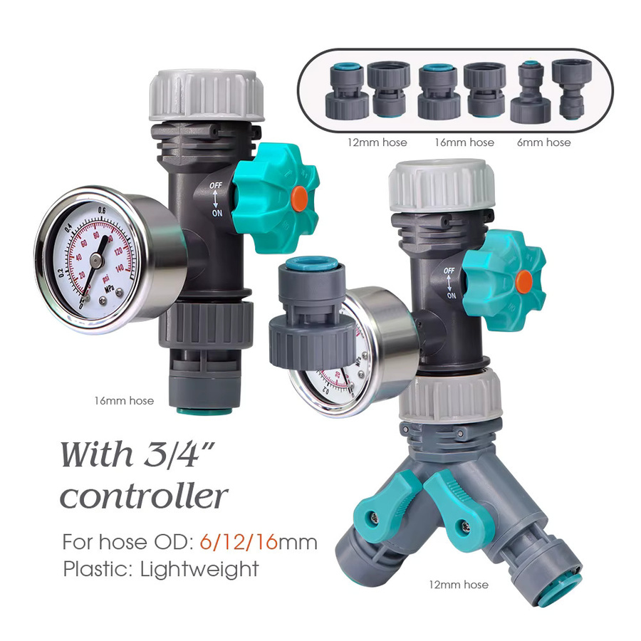 RBCFHI Druckregelventil Adapter für Garten Schlauch Anschluss 3/4 Zoll mit einstellbarer Durchflusssteuerung für OD 6/12/16mm - Bild 3
