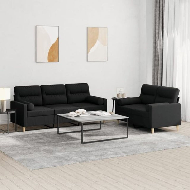 Vidaxl 2-tlg. Schlafsofa-Garnitur in Schwarz aus Stoff und Metall mit Kissen im modernen Design - Bild 1