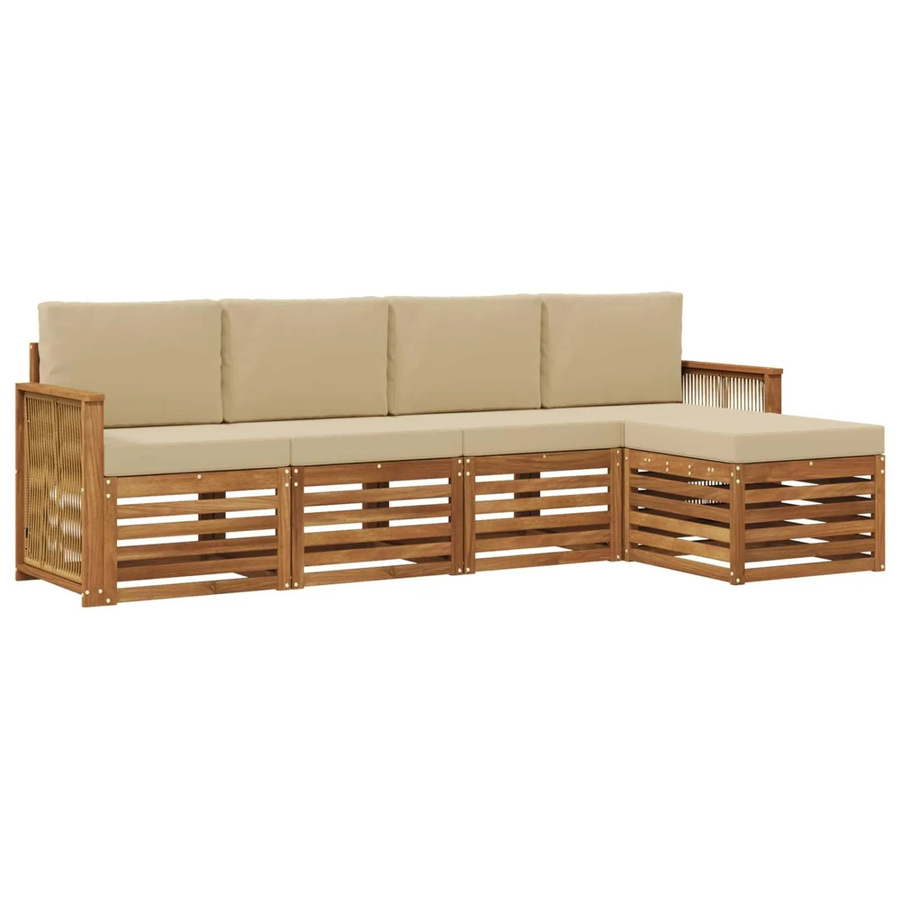 vidaXL Outdoor-Sofagarnitur L-Form aus Akazienholz mit Kissen in Braun und Beige - Bild 2
