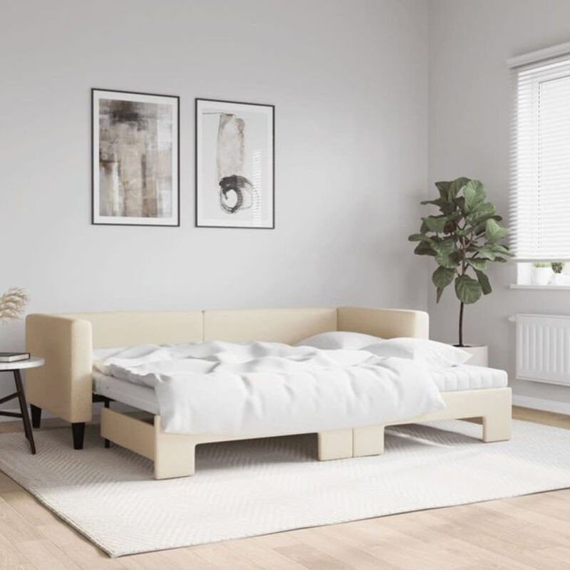 Ausziehbares Funktionsbett mit Matratze von vidaxl in Beige aus Stoff und Metall, B/T/H: 200 x 80 x 68 cm - Bild 1