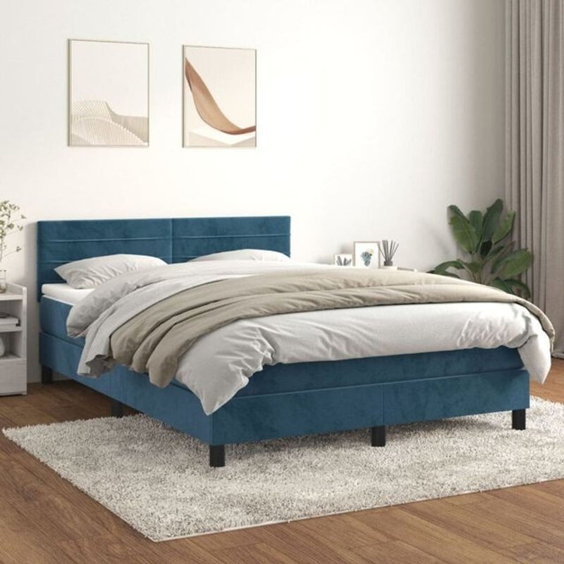 vidaxl Boxspringbett mit Matratze aus Samt in Blau B/T/H: 140 x 190 cm - Bild 1