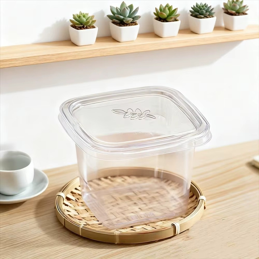 50 Stück Einweg-Mousse-Dessertboxen mit Deckel aus Kunststoff, quadratische Kuchenverpackung, transparent, B/T/H: 7,5 x 10,0 x 5,0 cm - Bild 2