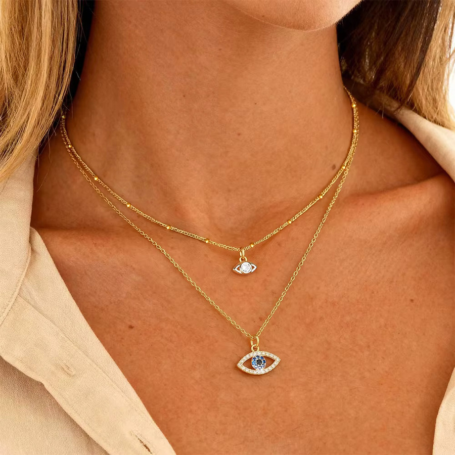 Monkton Mehrschichtige Evil-Eye-Halskette, Zirkonia, Gold, Damen - Bild 3