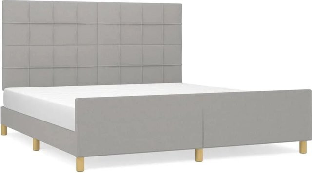 vidaXL Bettgestell mit Kopfteil aus Stoff und Lärchenholz in Hellgrau, B/T/H: 160 x 200 x 128 cm - Bild 1