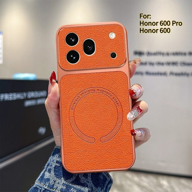 Magnetische Honor 600 und Honor 600 Pro Hülle mit Lychee-Muster in Purple, ultradünn und sturzsicher mit kabellosem Laden - Bild 1