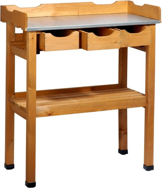 Dobar Pflanztisch aus Kiefernholz mit 3 Schubladen und 2 Ablageflächen in Braun, B/T/H: 80 x 40 x 90 cm - Bild 1