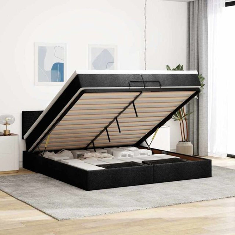 Vidaxl Ottoman Polsterbett mit Matratzen und LED in Schwarz aus Stoff und Metall B/T: 200 x 200 cm - Bild 1