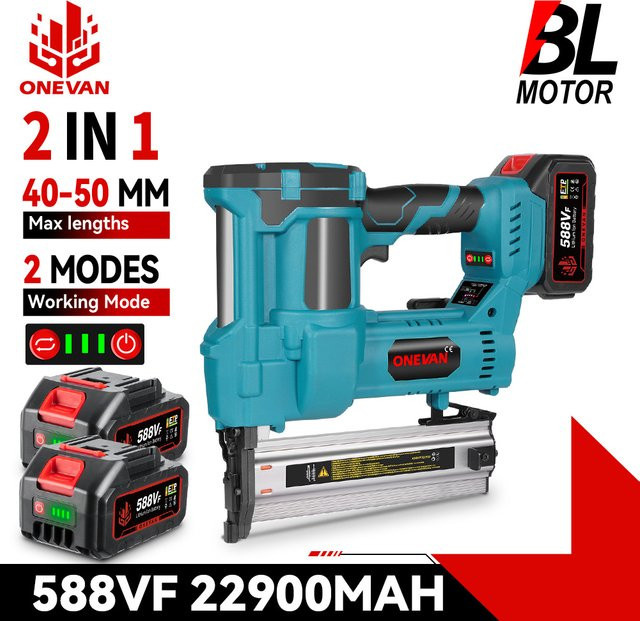 ONEVAN 2-in-1 Akku-Tacker und Nagelpistole bürstenlos für Makita 18V Akku - Bild 1