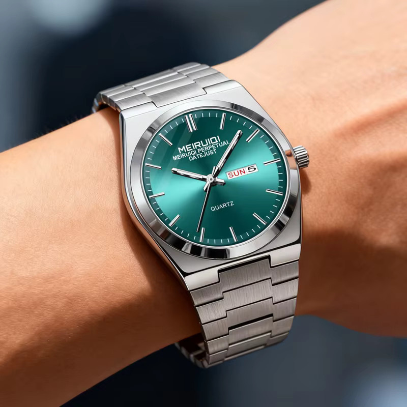MEIRUIQI Armbanduhr Edelstahl, Blau, Silber, Quarz, Herren - Bild 5