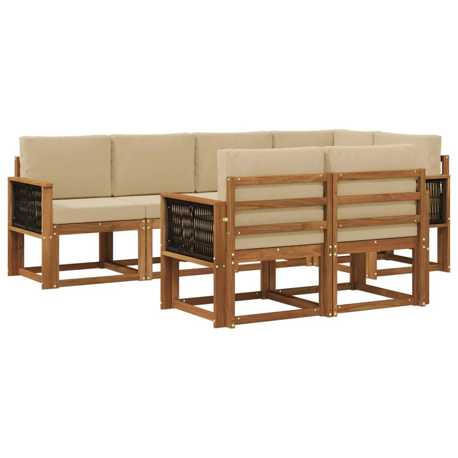 vidaXL Outdoor-Sofagarnitur L-Form aus Akazienholz mit 7 Kissen in Beige und Natur - Bild 2