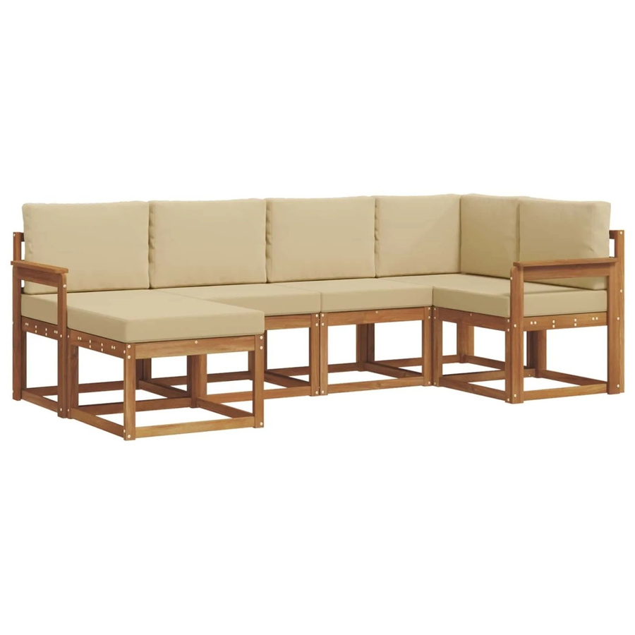 vidaXL Outdoor-Sofagarnitur aus Akazienholz in L-Form mit 6 Teilen und Kissen, Farbe Natur und Beige - Bild 2