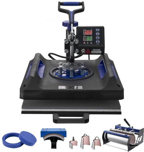 VEVOR 8 in 1 Hitzepresse Transferpresse für T-Shirts und Tumbler, Schwarz-Blau, B/T/H: 38 x 38 x 38 cm - Bild 1