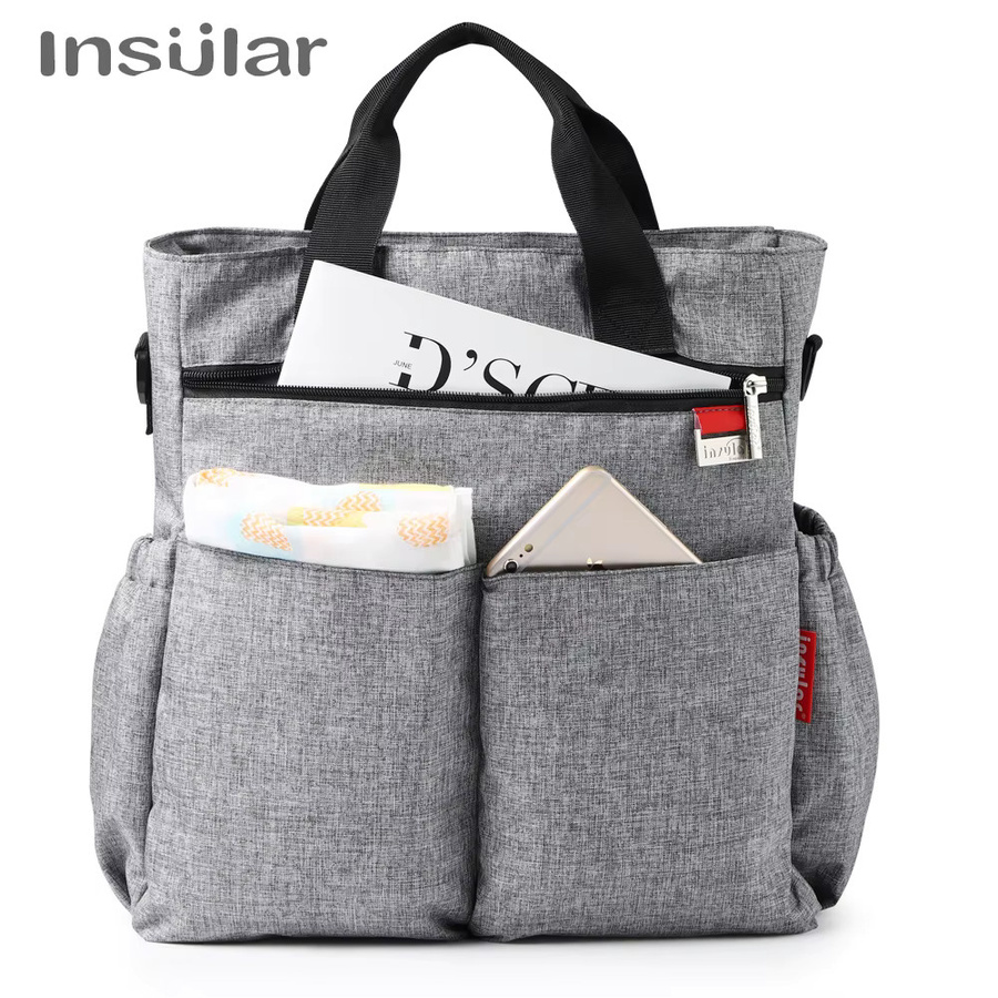 INSULAR Baby-Wickeltasche im Messenger-Stil mit Trageriemen für Stillende und Kinderwagen in Schwarz und Grau - Bild 4