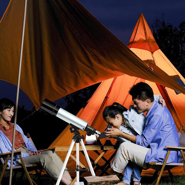 Astronomisches Teleskop, Kompaktes Tragbares Teleskop, 90-fache Vergrößerung, mit verstellbarem Stativ, Braun - Bild 1