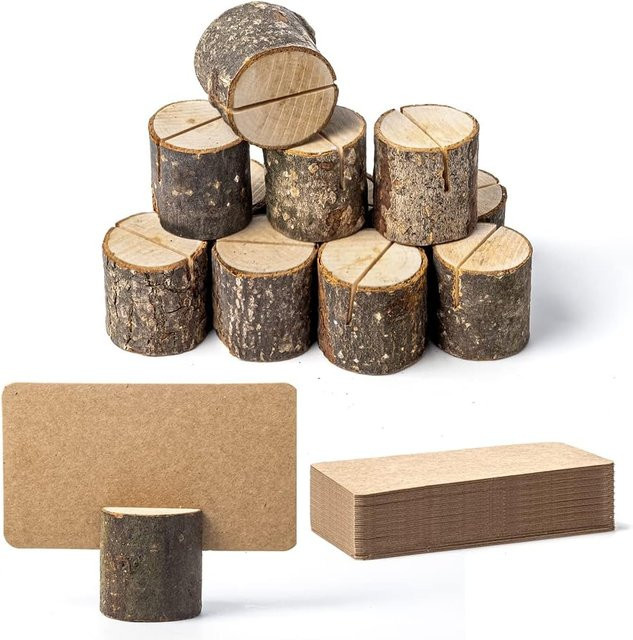 10 Stück natürliche Tischkartenhalter aus Holz in Braun und Beige für rustikale Hochzeitsdekorationen und Partys - Bild 1
