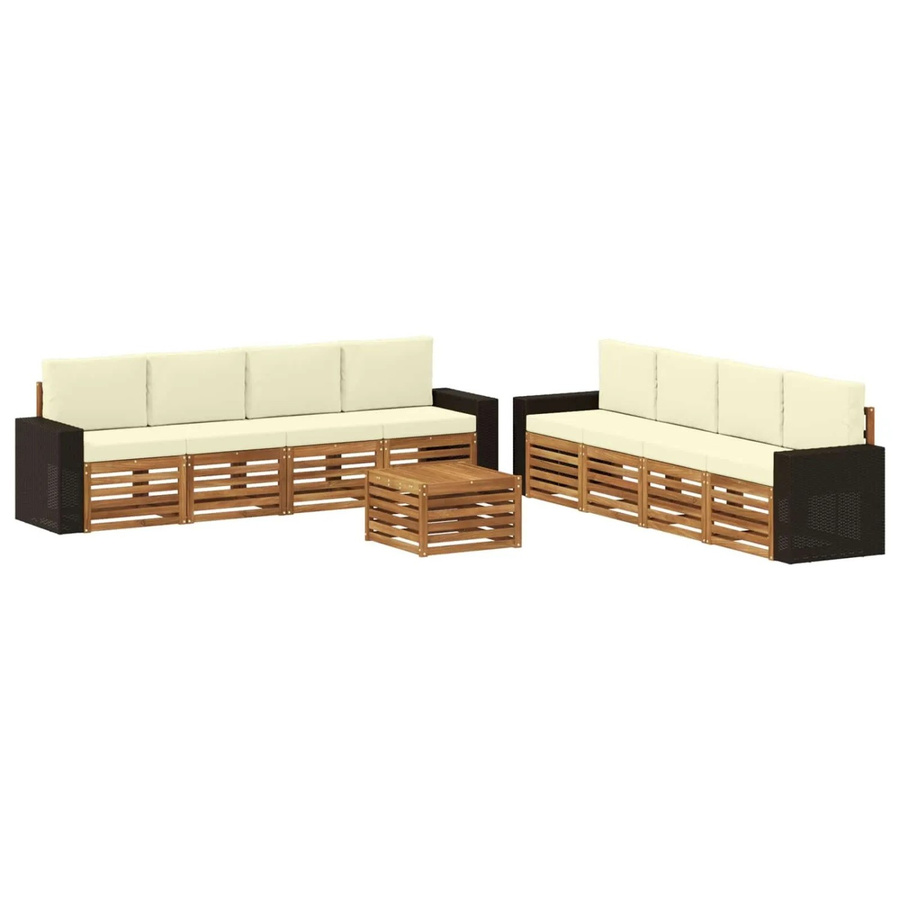 vidaXL Sofagarnitur aus Massivholz Akazie mit 9 Kissen in Beige im modernen Latten-Design - Bild 2