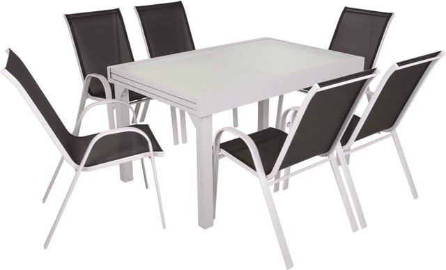 DELUKE Garten-Sitzgruppe SILKE 7-teilig aus Kunststoff in Schwarz mit Temperglas-Tischplatte - Bild 1