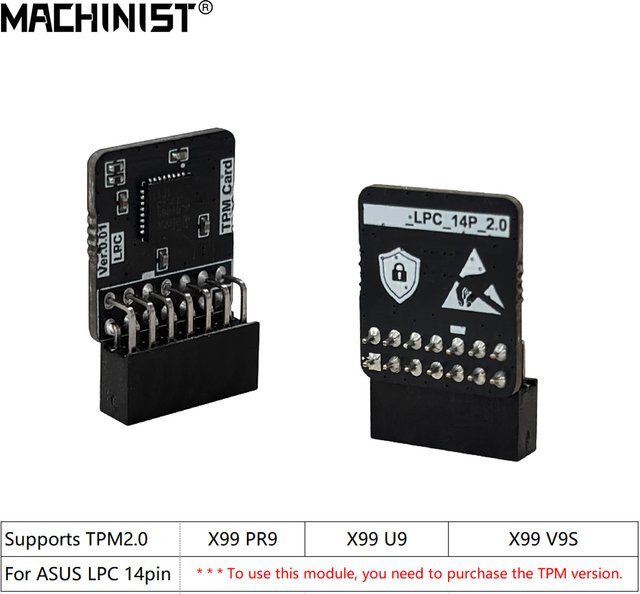 MACHINIST X99 Motherboard TPM2.0-Modul in Schwarz für ASUS LPC 14-Pin-Schnittstelle, kompatibel mit X99 PR9, X99 U9 und X99 V9S - Bild 1