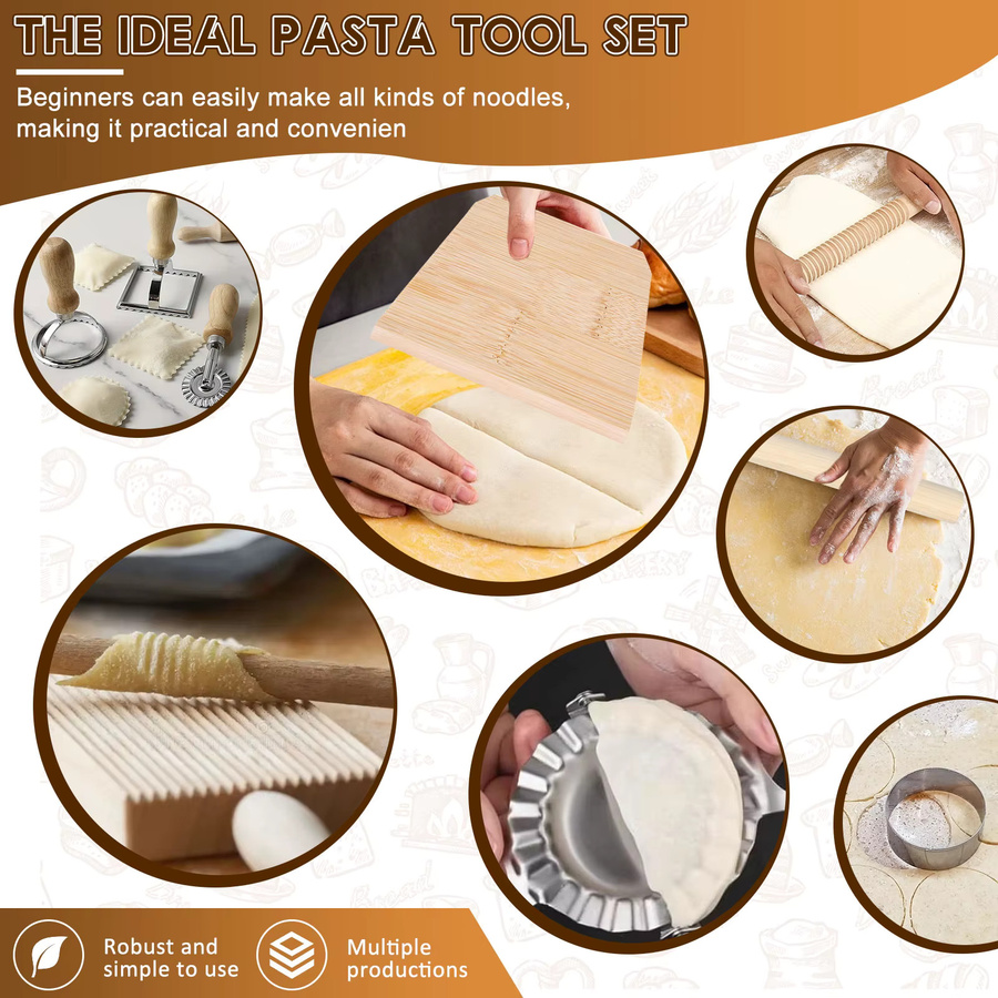 Willstar 10-teiliges Pasta-Zubehör Set aus Holz in Braun mit Nudelholz inklusive Skala, Gnocchi-Brett und Teigschaber - Bild 5