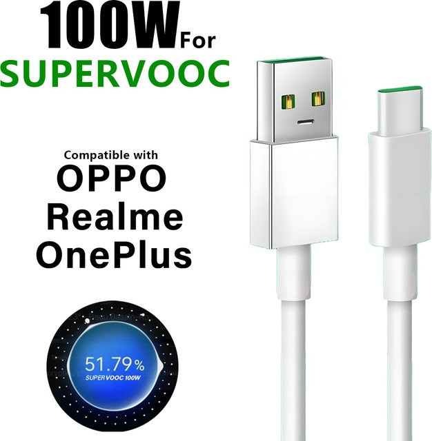 Tonsiny USB-A auf USB-C Schnellladekabel 100 W in Weiß für Oppo Reno12 Find X8 OnePlus 12 Nord N30 und Realme 13/14 - Bild 1