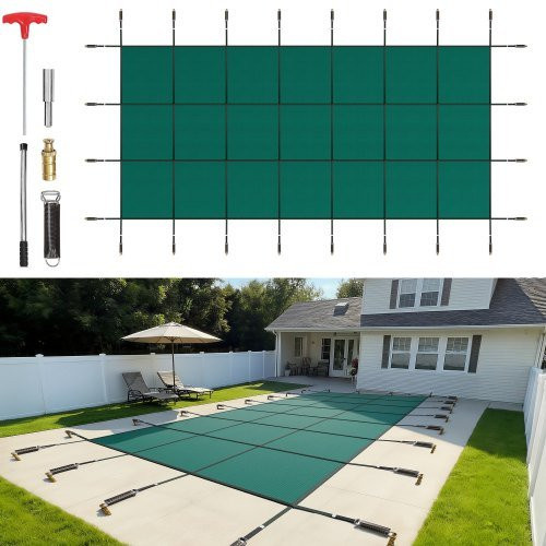 VEVOR Pool Abdeckplane für rechteckige Eingelassene Pools, Winterabdeckplane mit Ablauflöchern, blickdichte Netzabdeckung, Grün, 4,9 x 11 m - Bild 1