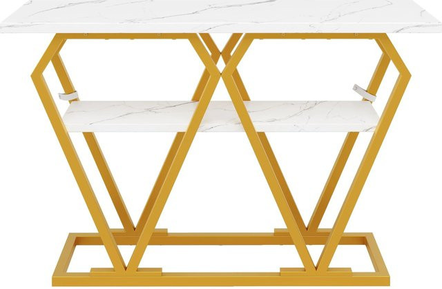 okwish Konsolentisch mit Marmoroptik in Weiß, B/T/H: 120 x 30 x 80 cm - Bild 1